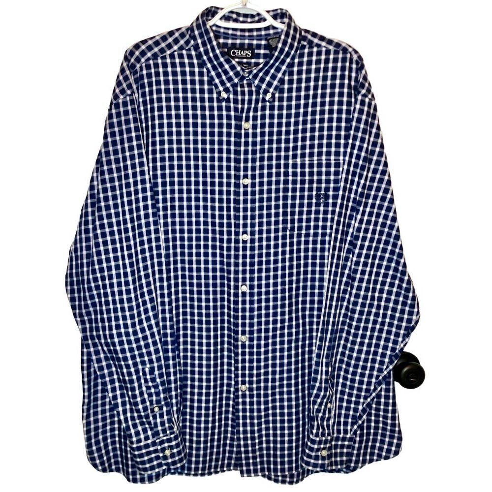 Chaps by Ralph Lauren Easy Care Twill Plaid Shirt in Blue/White Men’s 2XLT - Picture 3 of 9